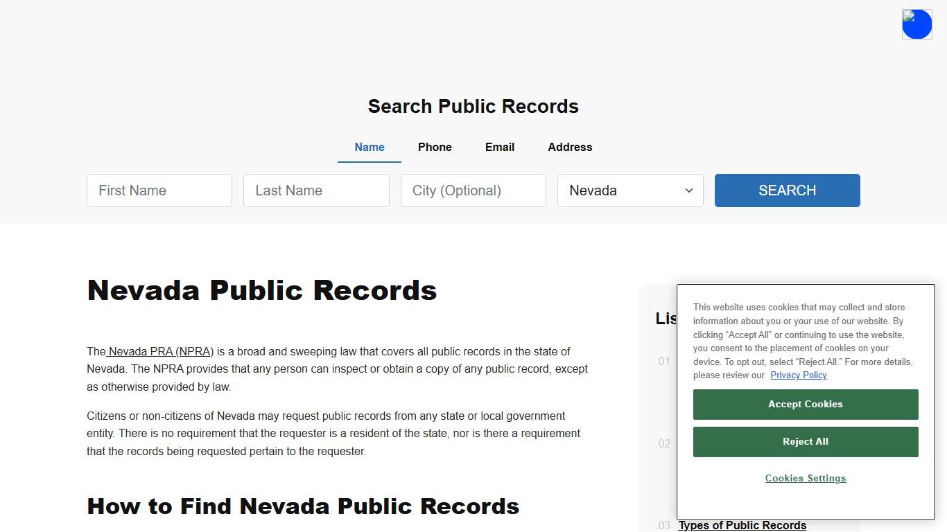 Nevada Public Records Online - ThePublicIndex